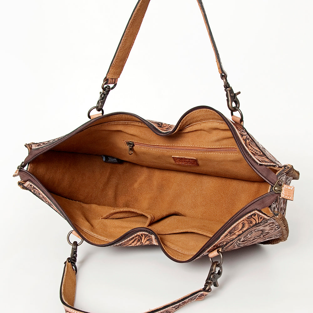 American Darling Tote Bag Western Leather Hand Tooled Floral Carved Full Grain Vegetable Tanned Genuine Leather 13x19
