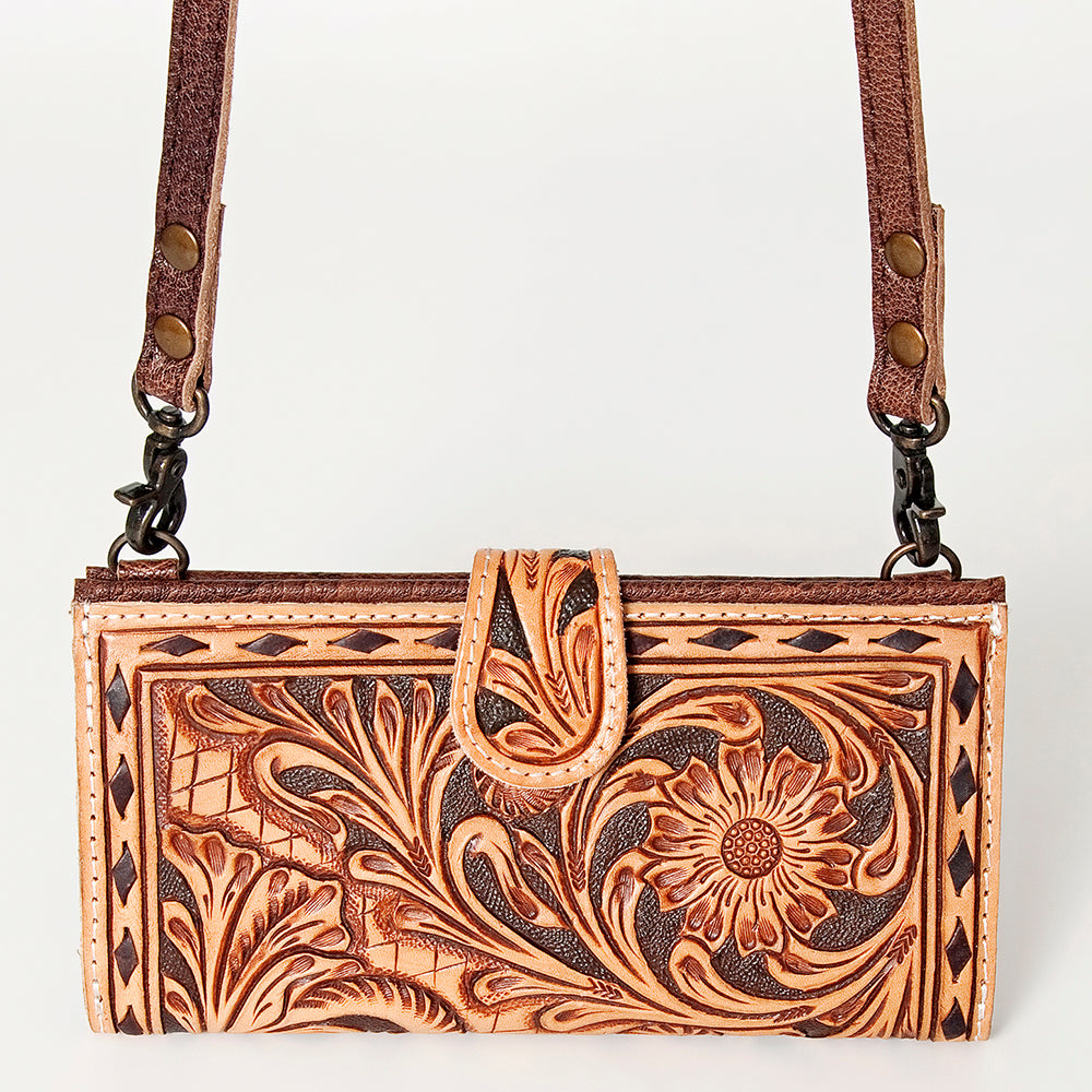 American Darling Small Cross body Bag Western Leather Hand Tooled Floral Carved Buck Stitched Genuine Leather 4.5x8