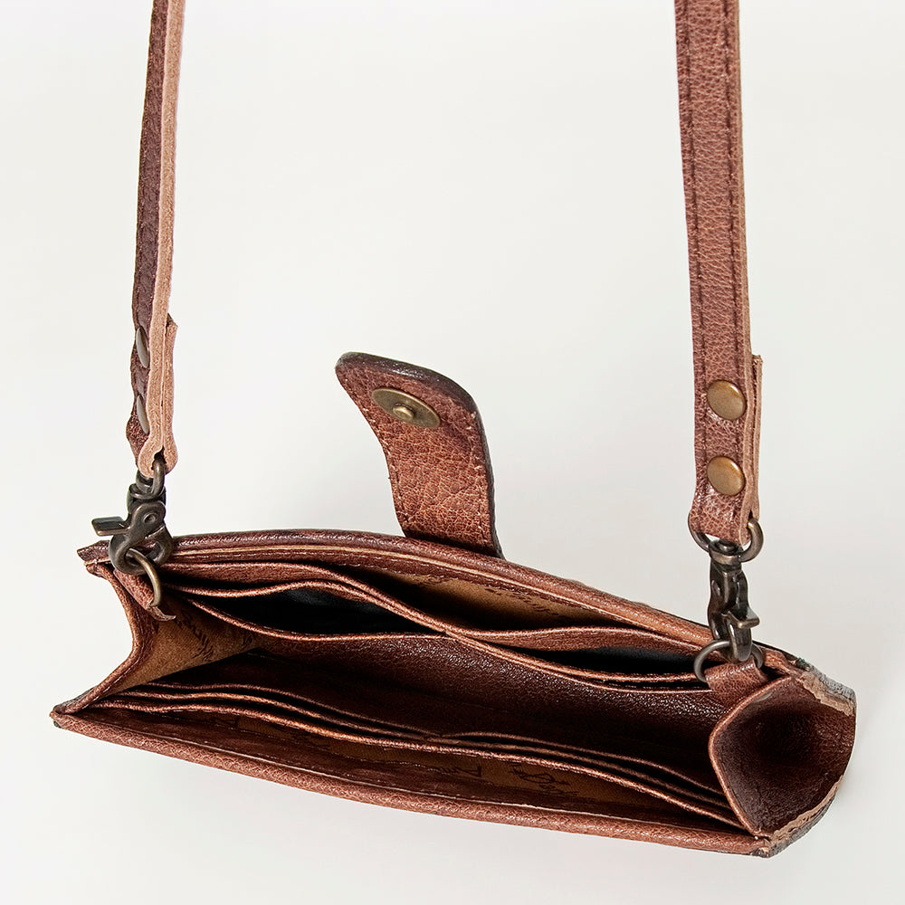 American Darling Small Cross body Bag Western Leather Hand Tooled Floral Carved Buck Stitched Genuine Leather 4.5x8