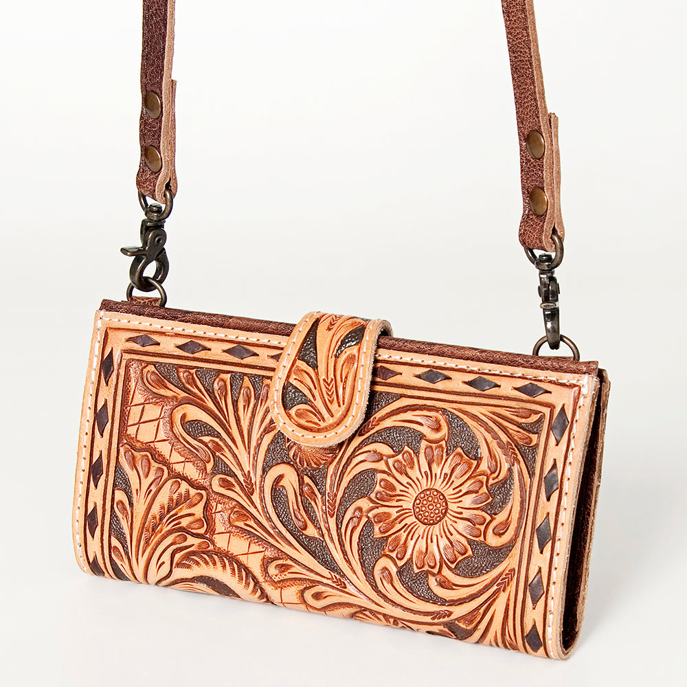 American Darling Small Cross body Bag Western Leather Hand Tooled Floral Carved Buck Stitched Genuine Leather 4.5x8