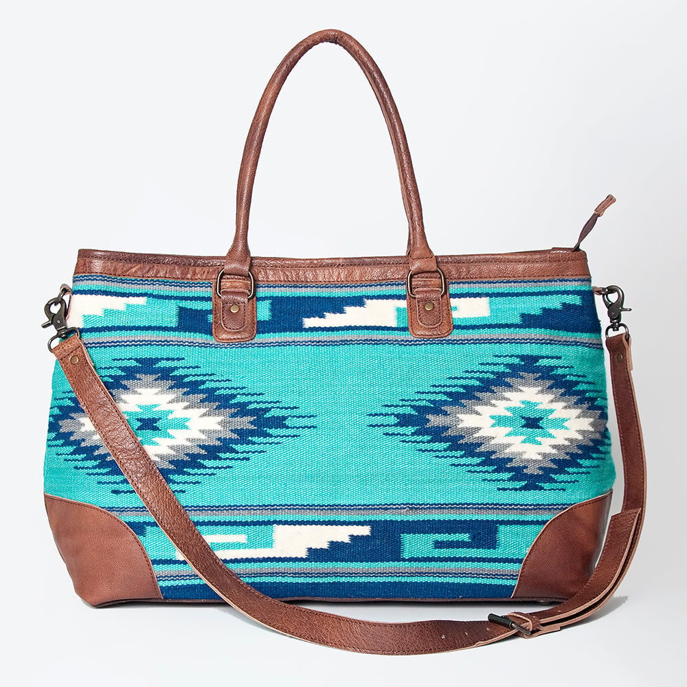 American Darling Tote Bag Western Leather Hand Woven Saddle Blanket Large Travel Purse Genuine Leather 15in x 21in