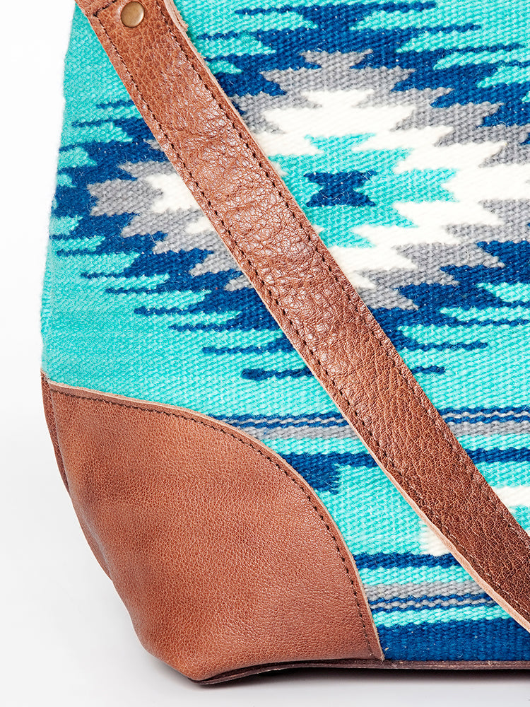 American Darling Tote Bag Western Leather Hand Woven Saddle Blanket Large Travel Purse Genuine Leather 15in x 21in
