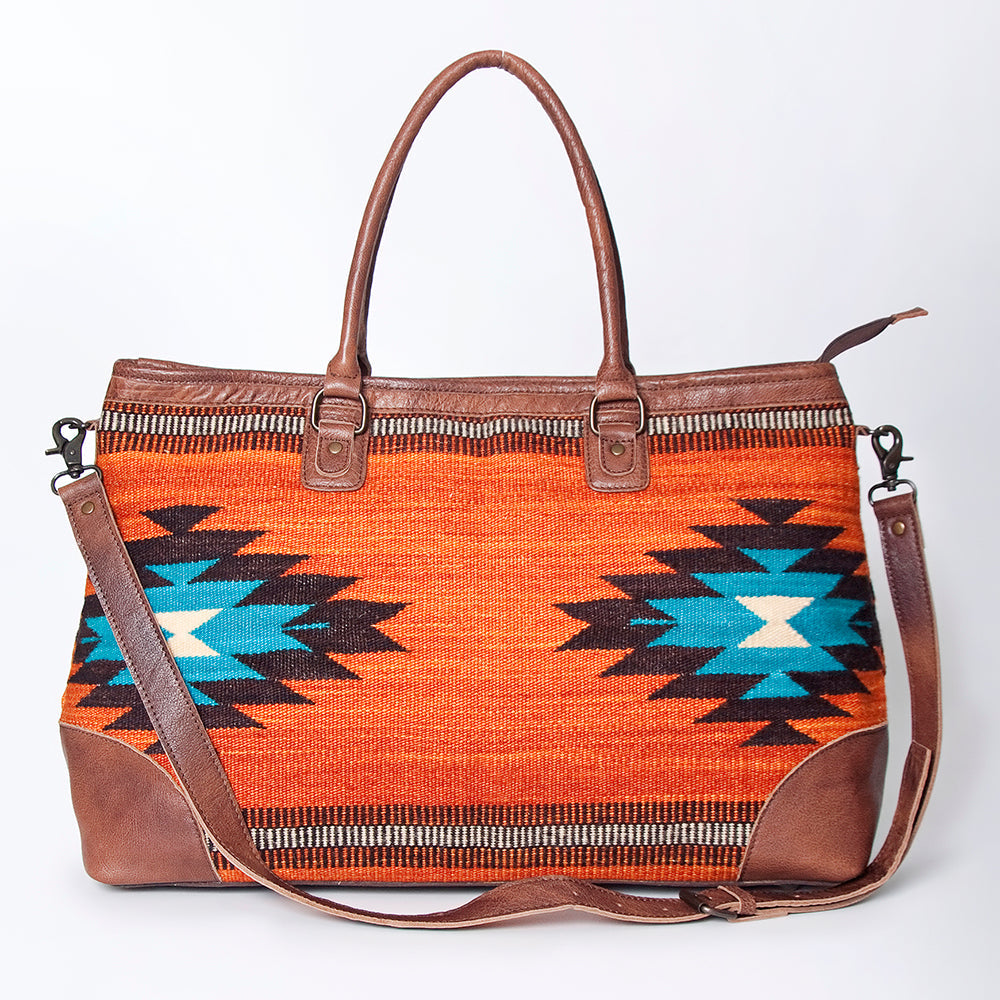American Darling Tote Bag Western Leather Hand Woven Saddle Blanket Large Travel Purse Genuine Leather 15in x 21in