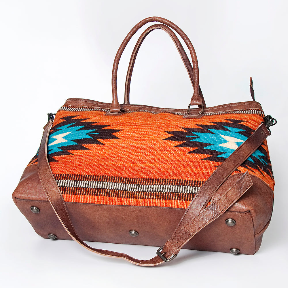 American Darling Tote Bag Western Leather Hand Woven Saddle Blanket Large Travel Purse Genuine Leather 15in x 21in