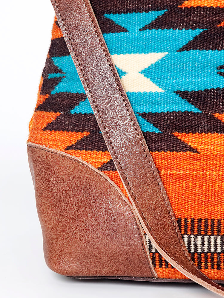 American Darling Tote Bag Western Leather Hand Woven Saddle Blanket Large Travel Purse Genuine Leather 15in x 21in