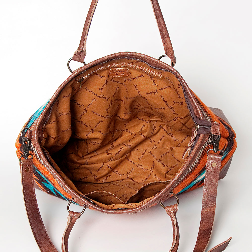 American Darling Tote Bag Western Leather Hand Woven Saddle Blanket Large Travel Purse Genuine Leather 15in x 21in