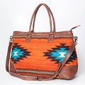 American Darling Tote Bag Western Leather Hand Woven Saddle Blanket Large Travel Purse Genuine Leather 15in x 21in