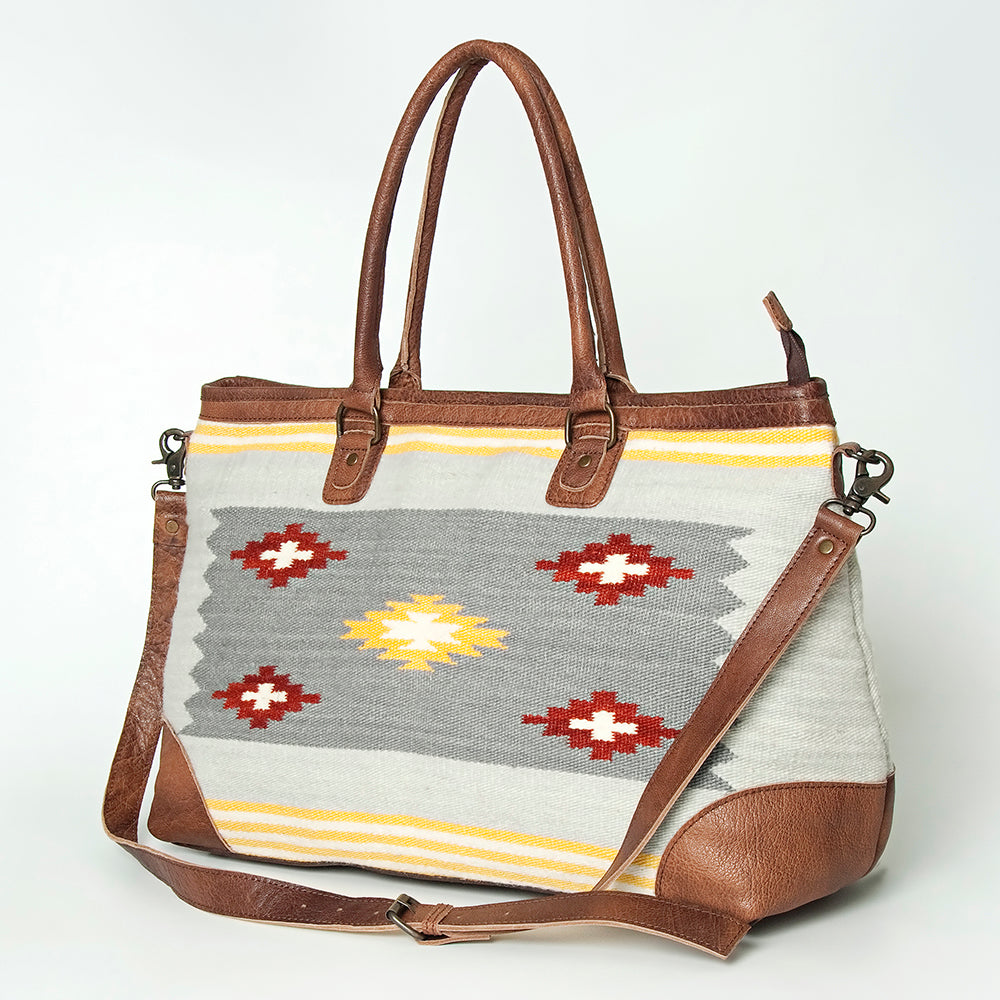 American Darling Tote Bag Western Leather Hand Woven Saddle Blanket Large Travel Purse Genuine Leather 15in x 21in