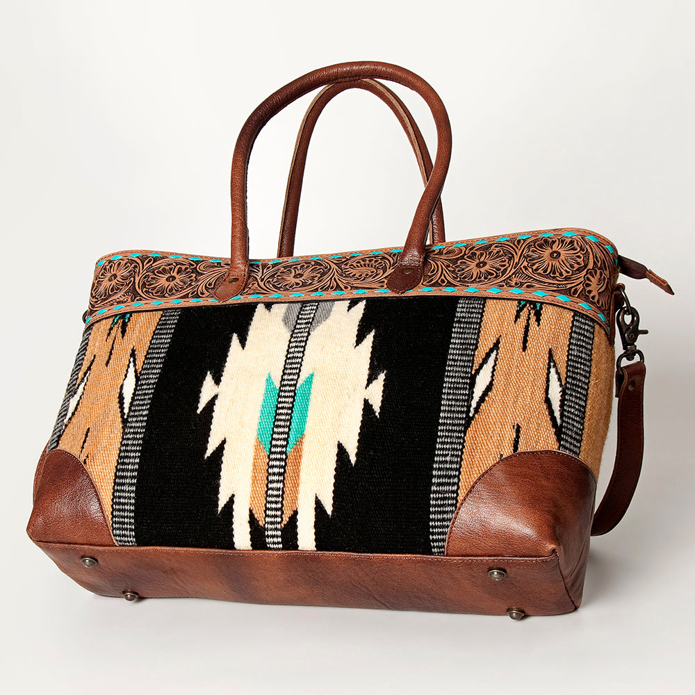 American Darling Tote Bag Western Leather Hand Tooled Floral Carved Hand Woven Saddle Blanket Genuine Leather 12x16