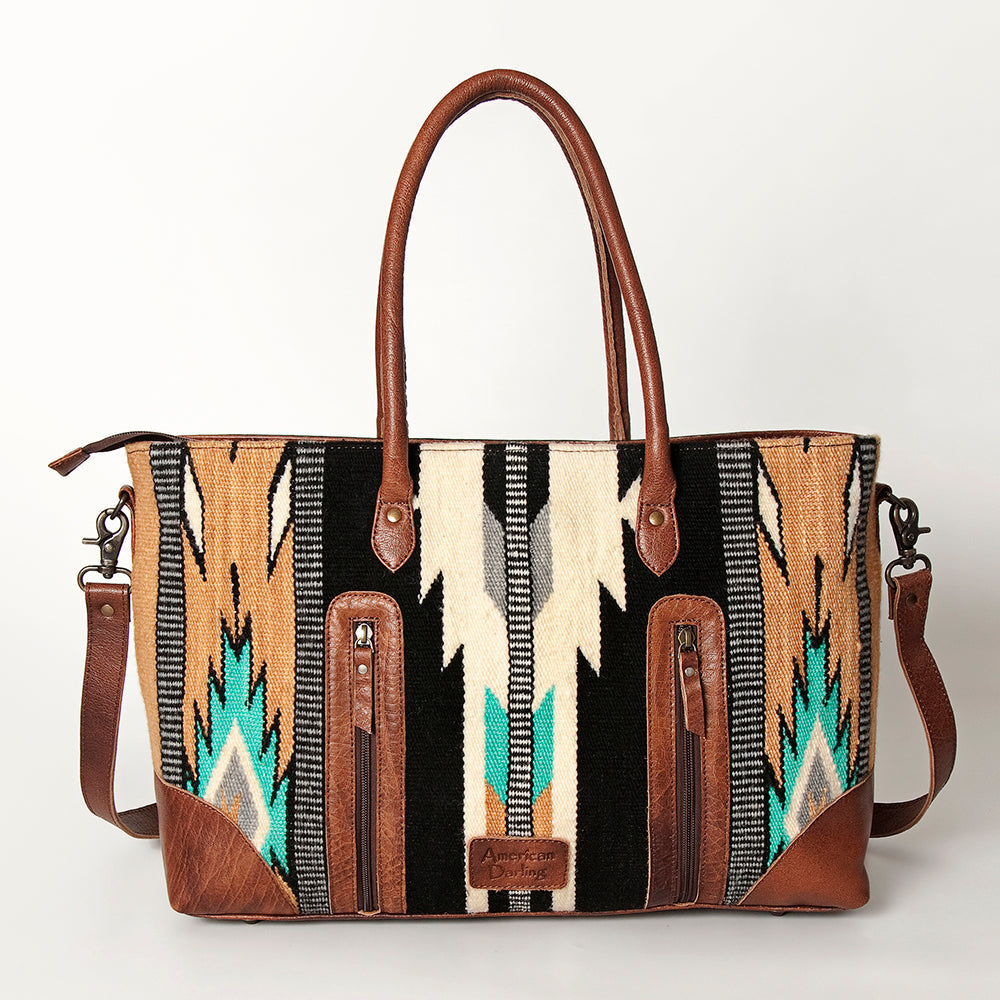 American Darling Tote Bag Western Leather Hand Tooled Floral Carved Hand Woven Saddle Blanket Genuine Leather 12x16
