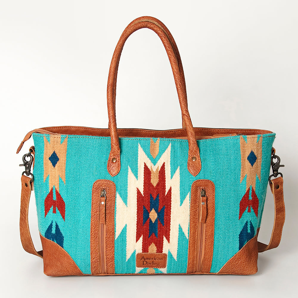 American Darling Tote Bag Western Leather Hand Tooled Floral Carved Hand Woven Saddle Blanket Genuine Leather 12x16