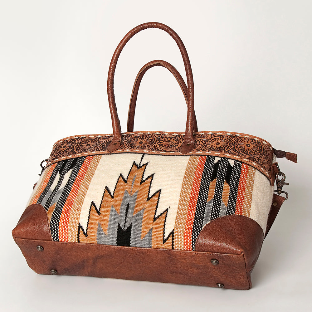 American Darling Tote Bag Western Leather Hand Tooled Floral Carved Hand Woven Saddle Blanket Genuine Leather 12x16