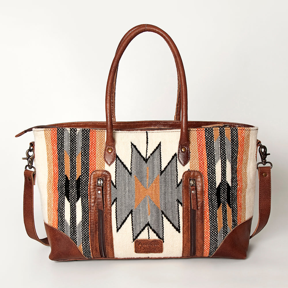American Darling Tote Bag Western Leather Hand Tooled Floral Carved Hand Woven Saddle Blanket Genuine Leather 12x16
