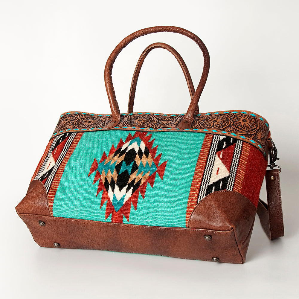 American Darling Tote Bag Western Leather Hand Tooled Floral Carved Hand Woven Saddle Blanket Genuine Leather 12x16