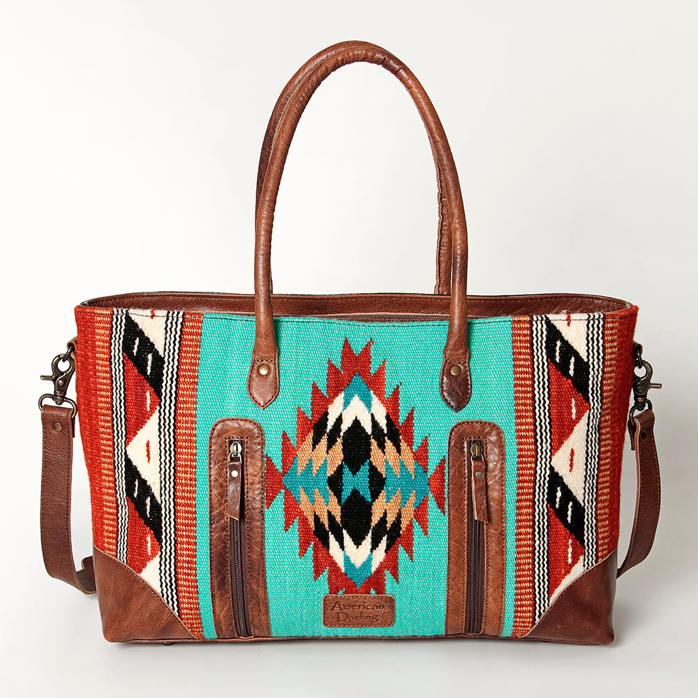 American Darling Tote Bag Western Leather Hand Tooled Floral Carved Hand Woven Saddle Blanket Genuine Leather 12x16