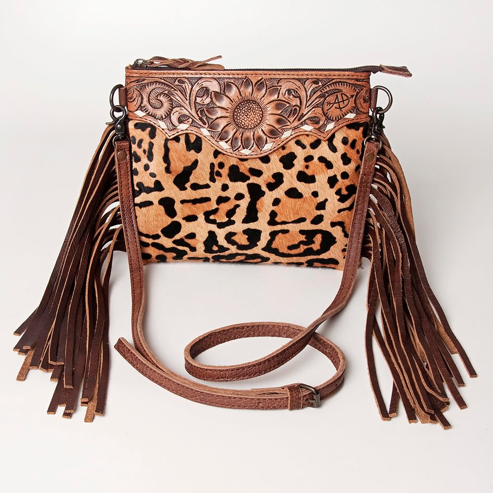 American Darling Western Small Crossbody Bag – Genuine Hair-On Cowhide Leather with Fringes, Adjustable Strap, Handcrafted in Texas