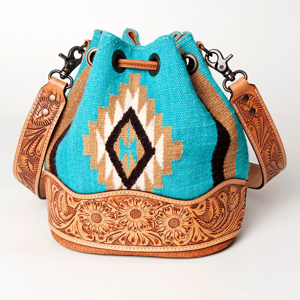 American Darling Hand-Tooled Saddle Blanket Leather Bucket Bag