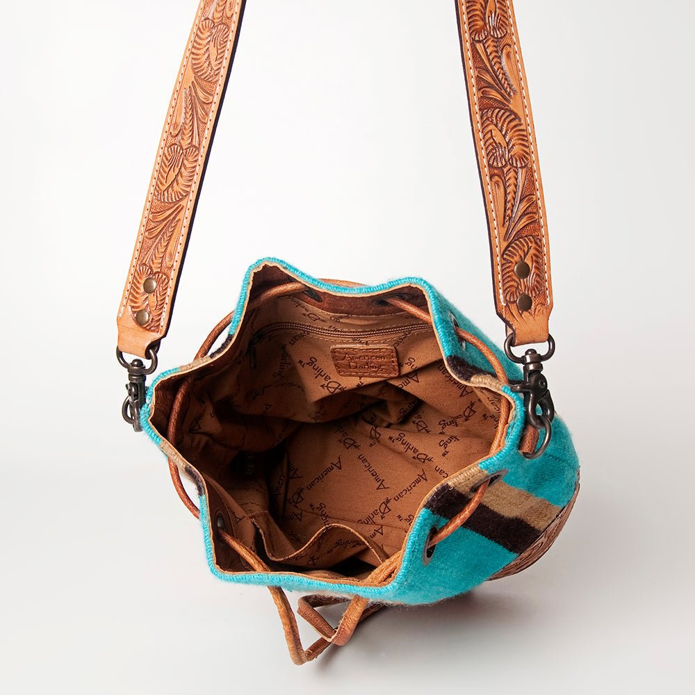 American Darling Hand-Tooled Saddle Blanket Leather Bucket Bag