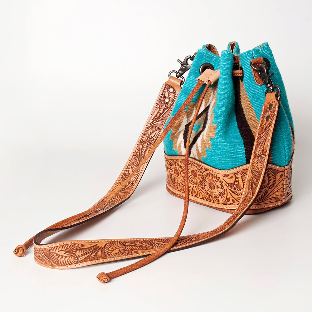 American Darling Hand-Tooled Saddle Blanket Leather Bucket Bag