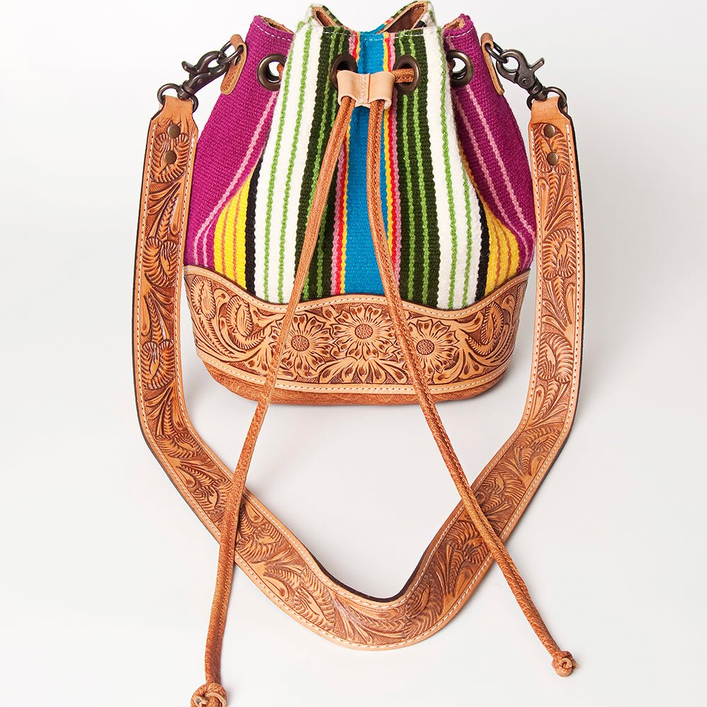 American Darling Hand-Tooled Saddle Blanket Leather Bucket Bag