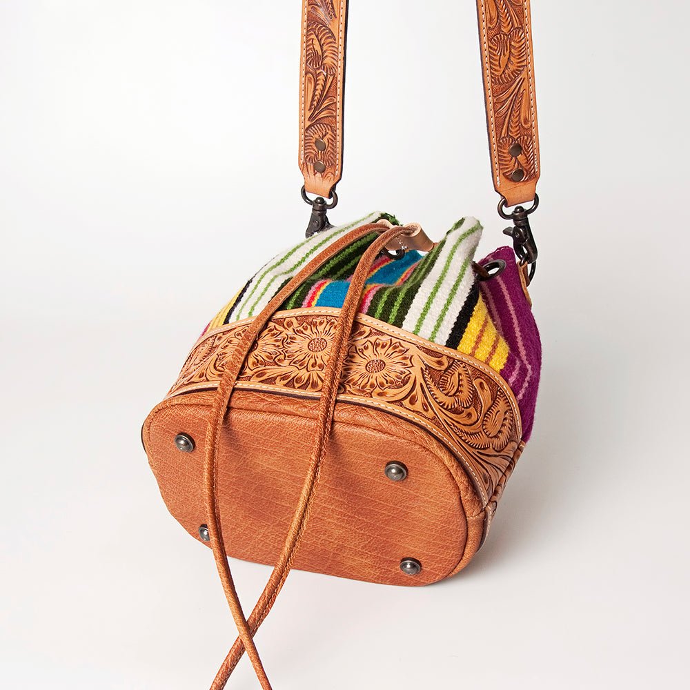 American Darling Hand-Tooled Saddle Blanket Leather Bucket Bag