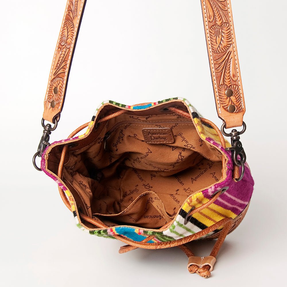 American Darling Hand-Tooled Saddle Blanket Leather Bucket Bag