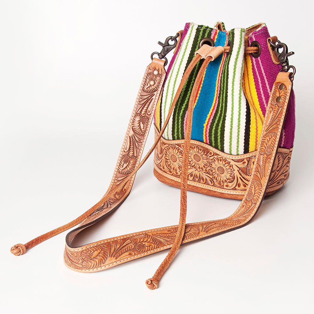American Darling Hand-Tooled Saddle Blanket Leather Bucket Bag