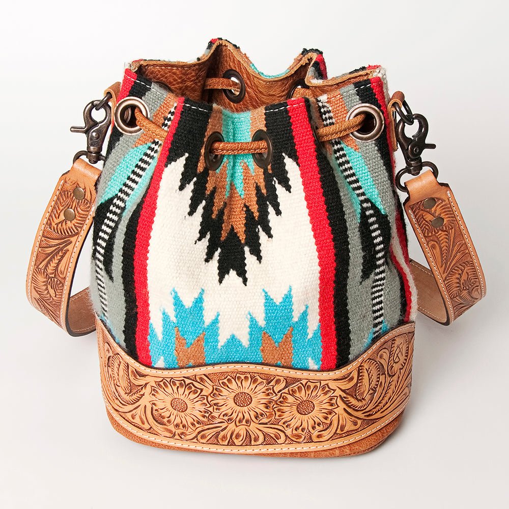 American Darling Hand-Tooled Saddle Blanket Leather Bucket Bag