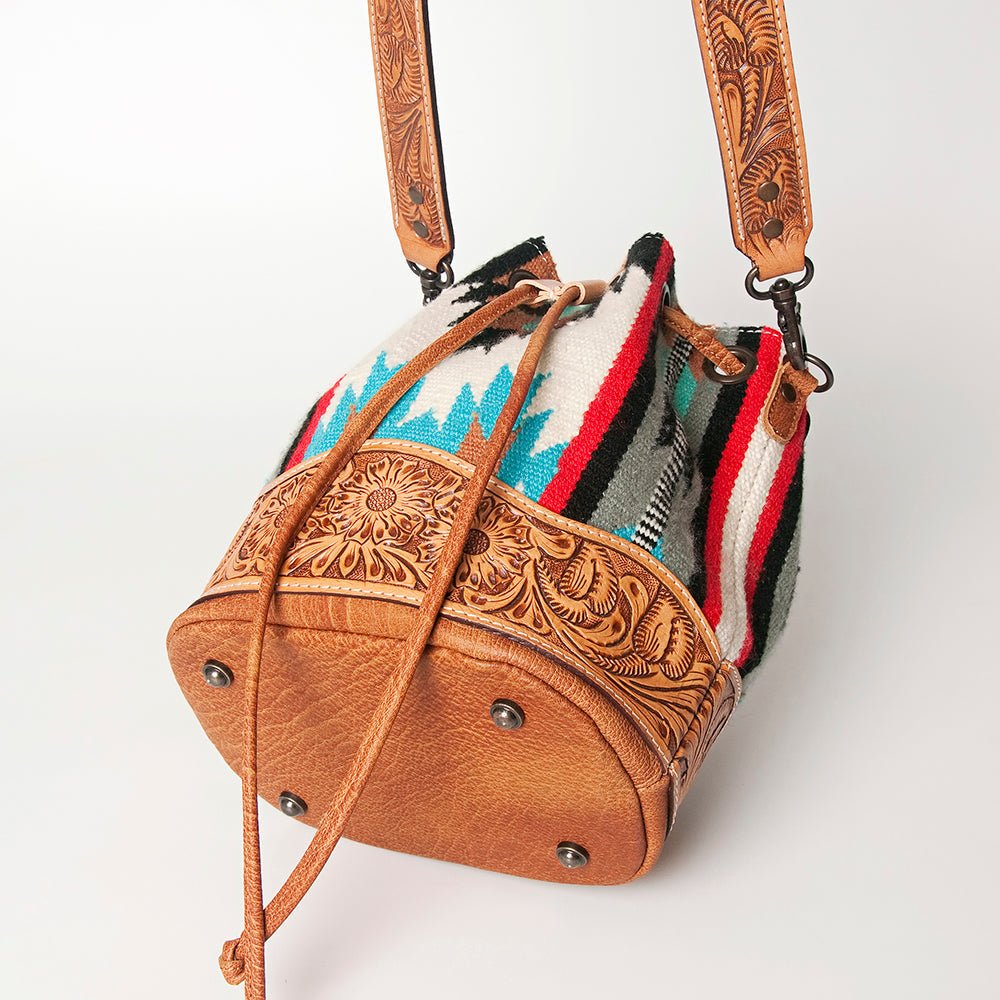 American Darling Hand-Tooled Saddle Blanket Leather Bucket Bag