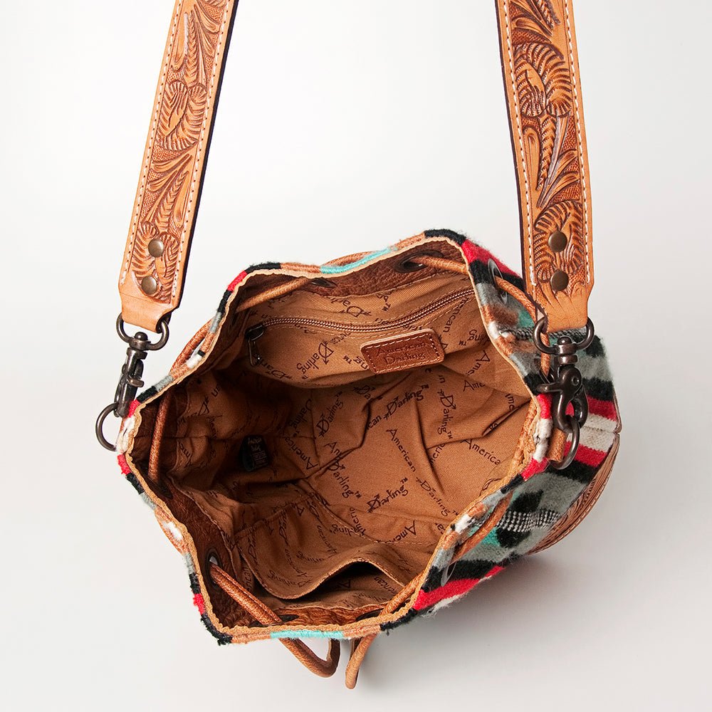 American Darling Hand-Tooled Saddle Blanket Leather Bucket Bag