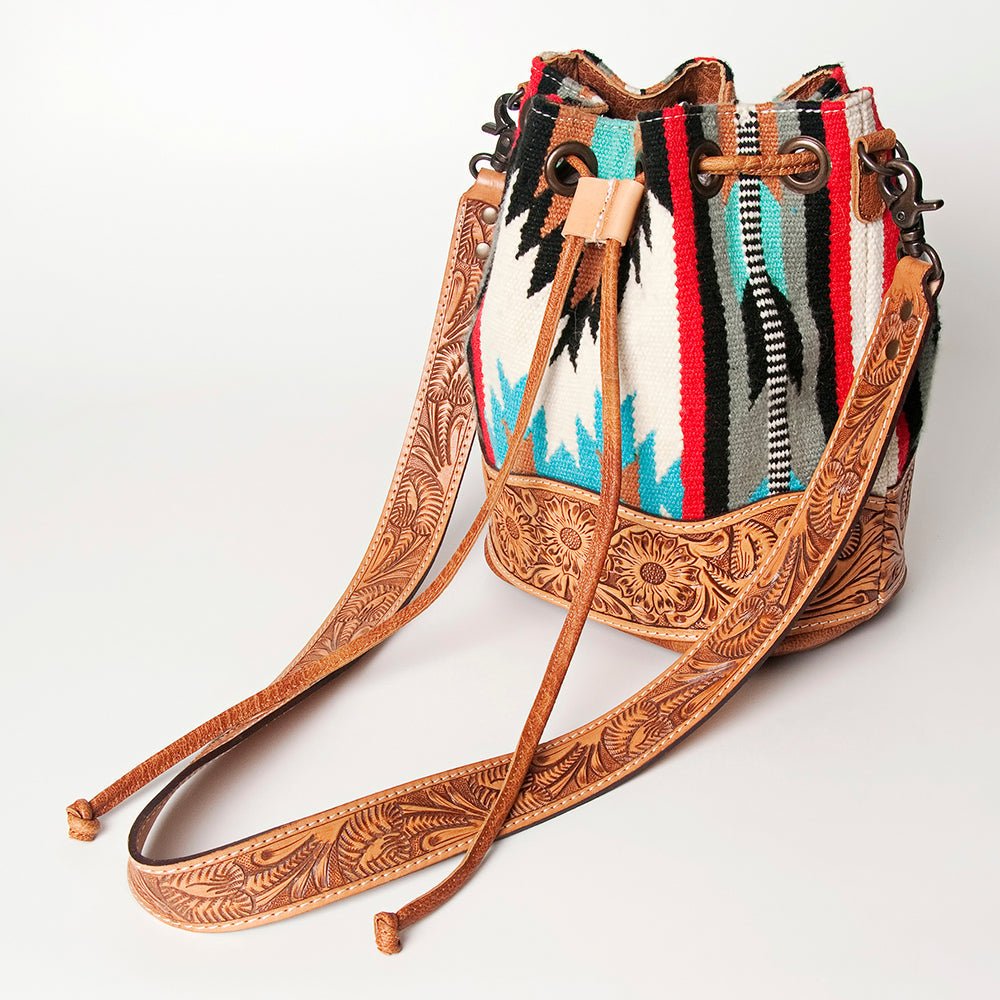American Darling Hand-Tooled Saddle Blanket Leather Bucket Bag
