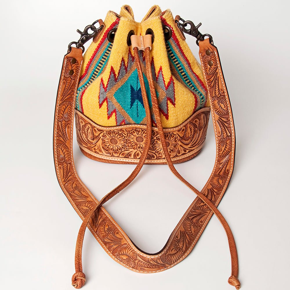 American Darling Hand-Tooled Saddle Blanket Leather Bucket Bag