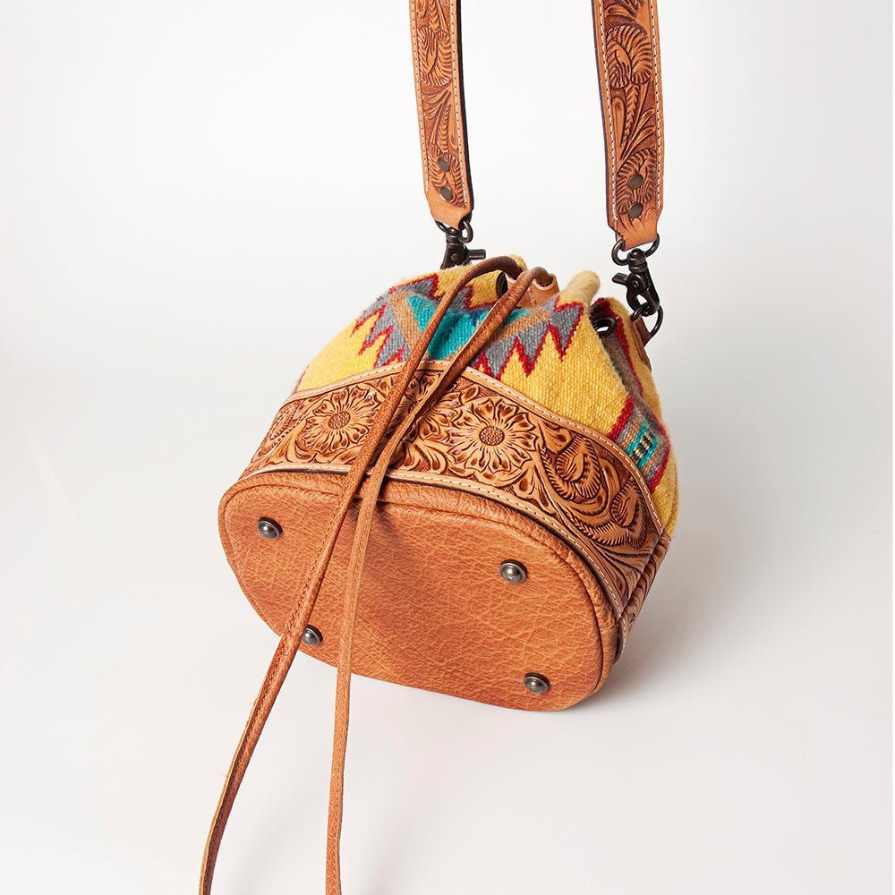American Darling Hand-Tooled Saddle Blanket Leather Bucket Bag