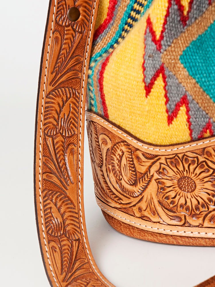 American Darling Hand-Tooled Saddle Blanket Leather Bucket Bag