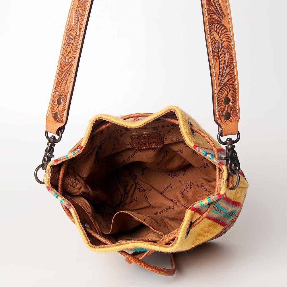 American Darling Hand-Tooled Saddle Blanket Leather Bucket Bag