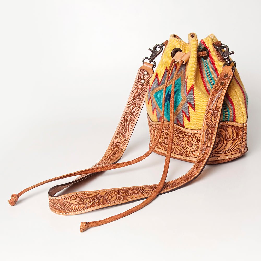 American Darling Hand-Tooled Saddle Blanket Leather Bucket Bag