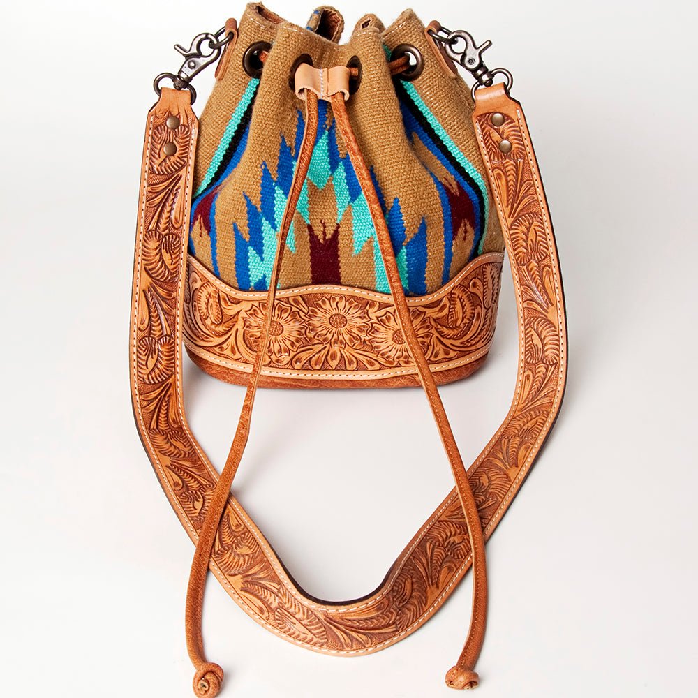 American Darling Hand-Tooled Saddle Blanket Leather Bucket Bag