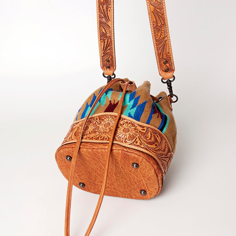 American Darling Hand-Tooled Saddle Blanket Leather Bucket Bag