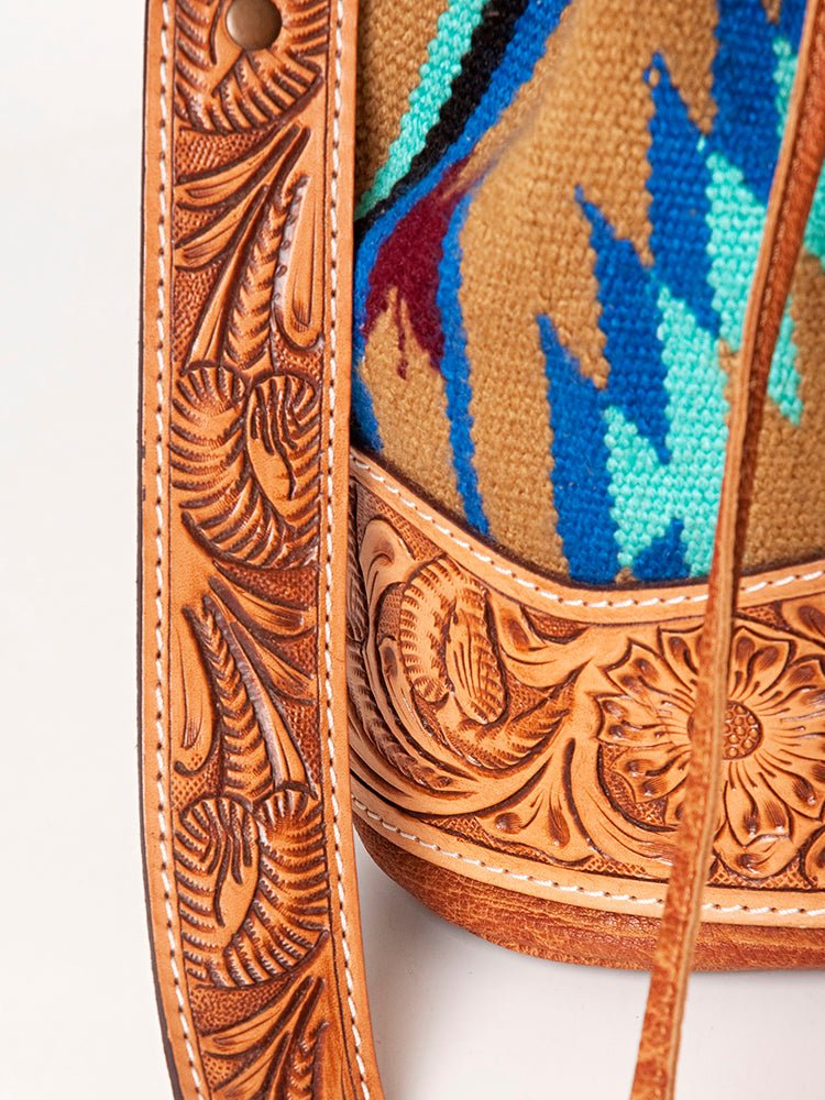 American Darling Hand-Tooled Saddle Blanket Leather Bucket Bag