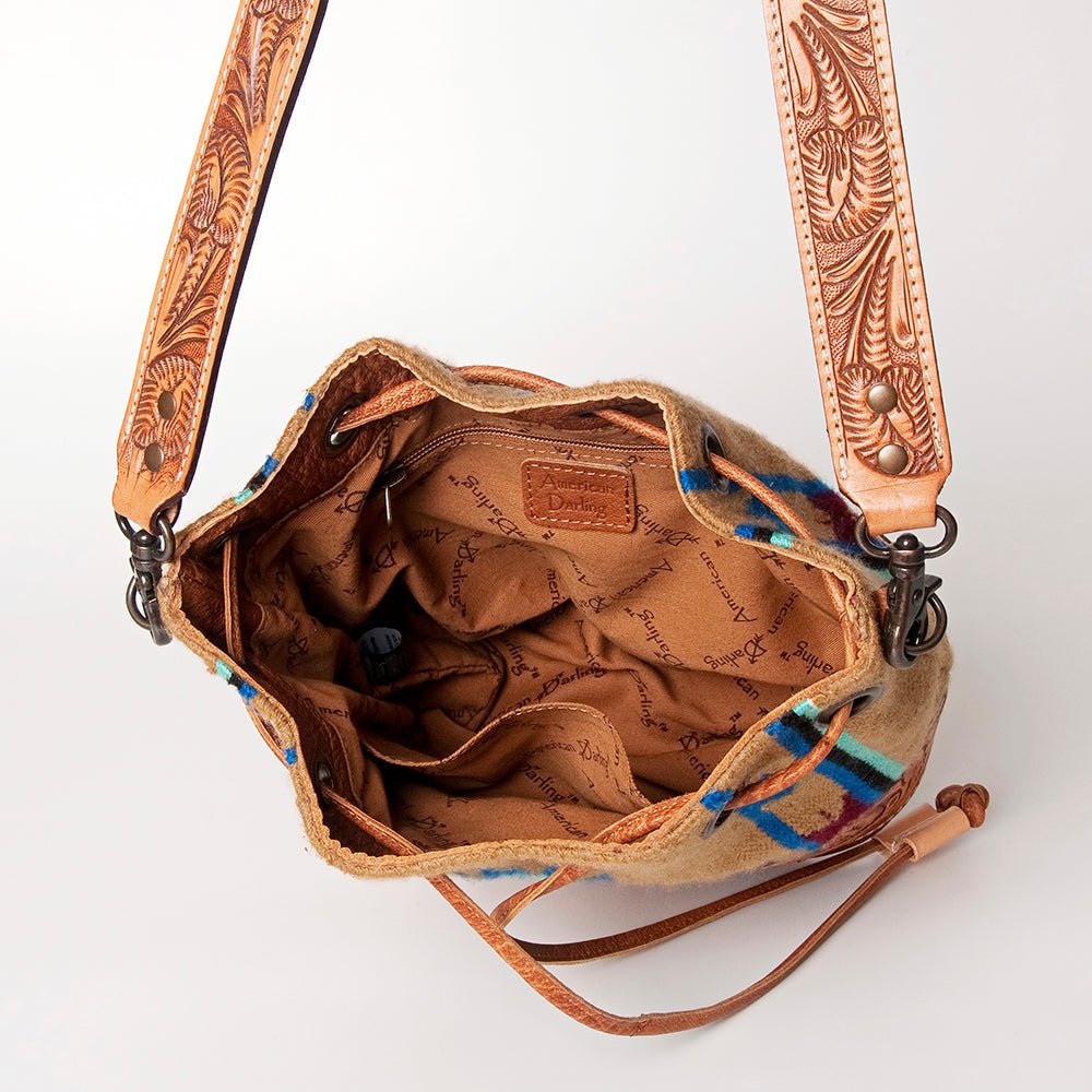 American Darling Hand-Tooled Saddle Blanket Leather Bucket Bag