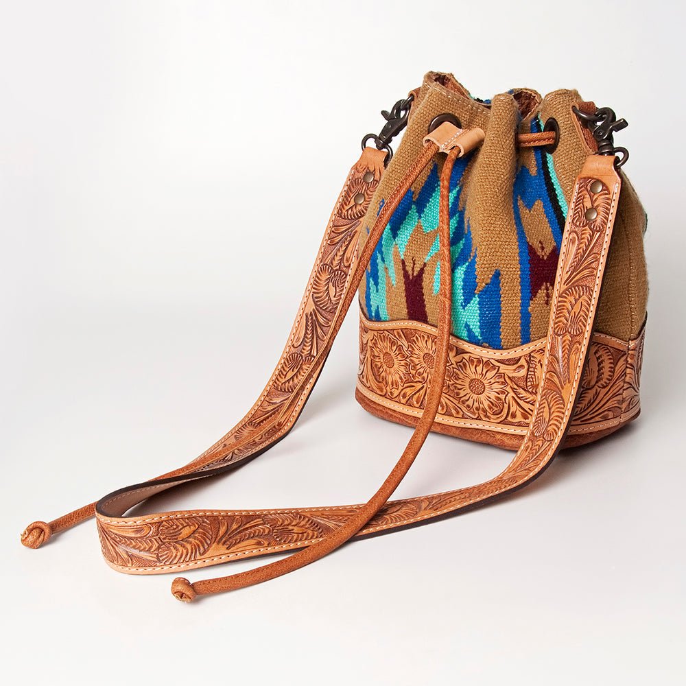 American Darling Hand-Tooled Saddle Blanket Leather Bucket Bag