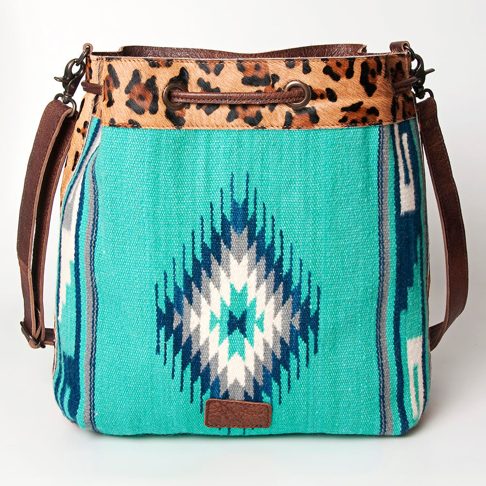 American Darling Bucket Bag Hand Woven Saddle Blanket Hair-On Cowhide Genuine Leather Western Purse with YKK Zipper