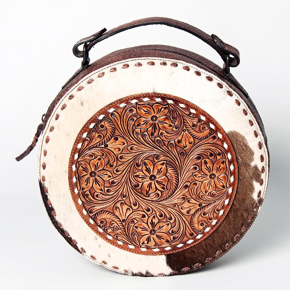 American Darling Hand-Tooled Hair-On Genuine Leather Canteen Bag