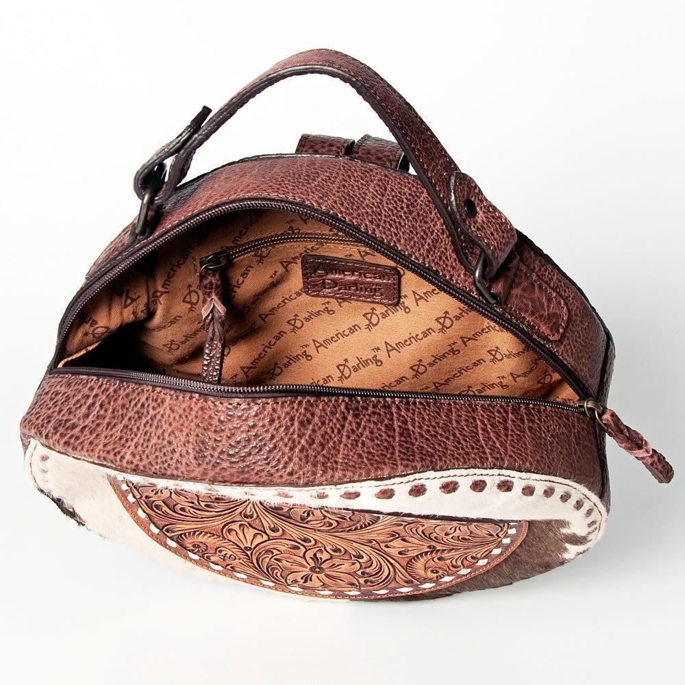 American Darling Hand-Tooled Hair-On Genuine Leather Canteen Bag