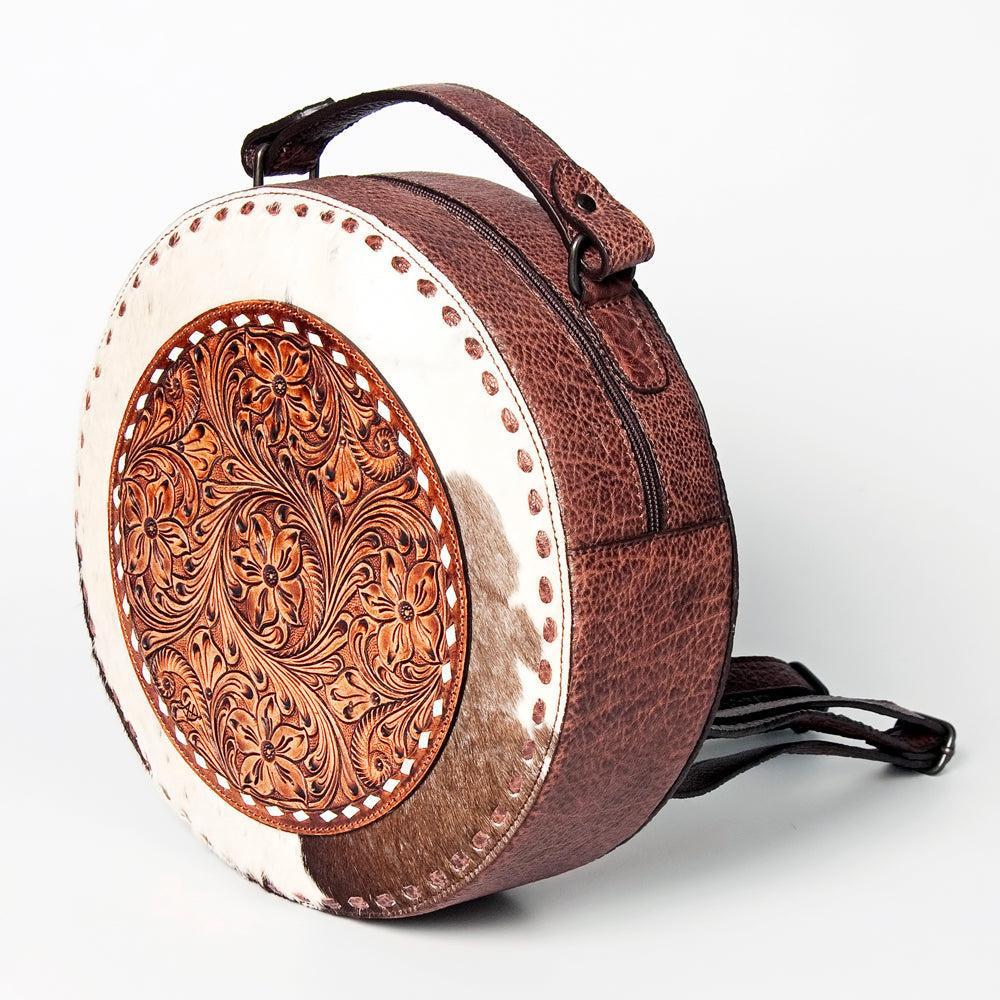 American Darling Hand-Tooled Hair-On Genuine Leather Canteen Bag