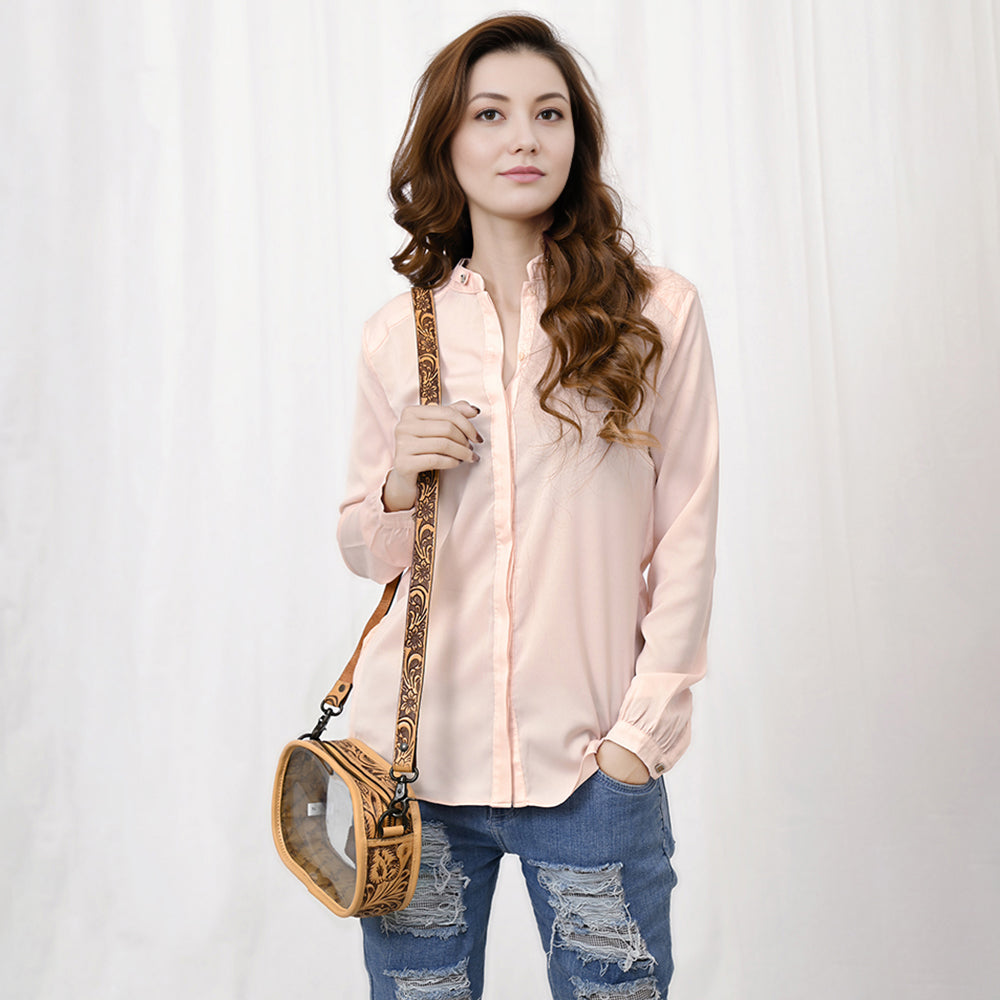 American Darling Hand-Tooled Genuine Leather Clear Bag