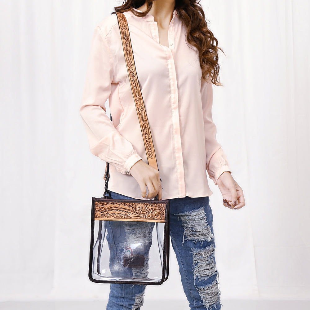 American Darling Clear Bag Hand Tooled Genuine Leather Women Western Handbag Purse