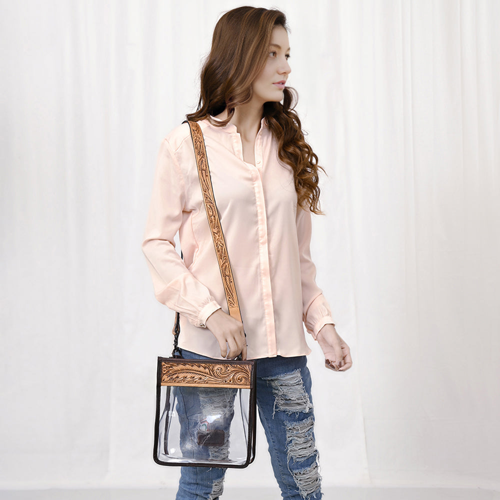 American Darling Hand-Tooled Genuine Leather Clear Bag
