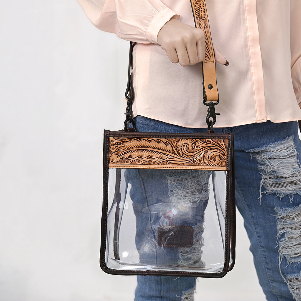 American Darling Hand-Tooled Genuine Leather Clear Bag