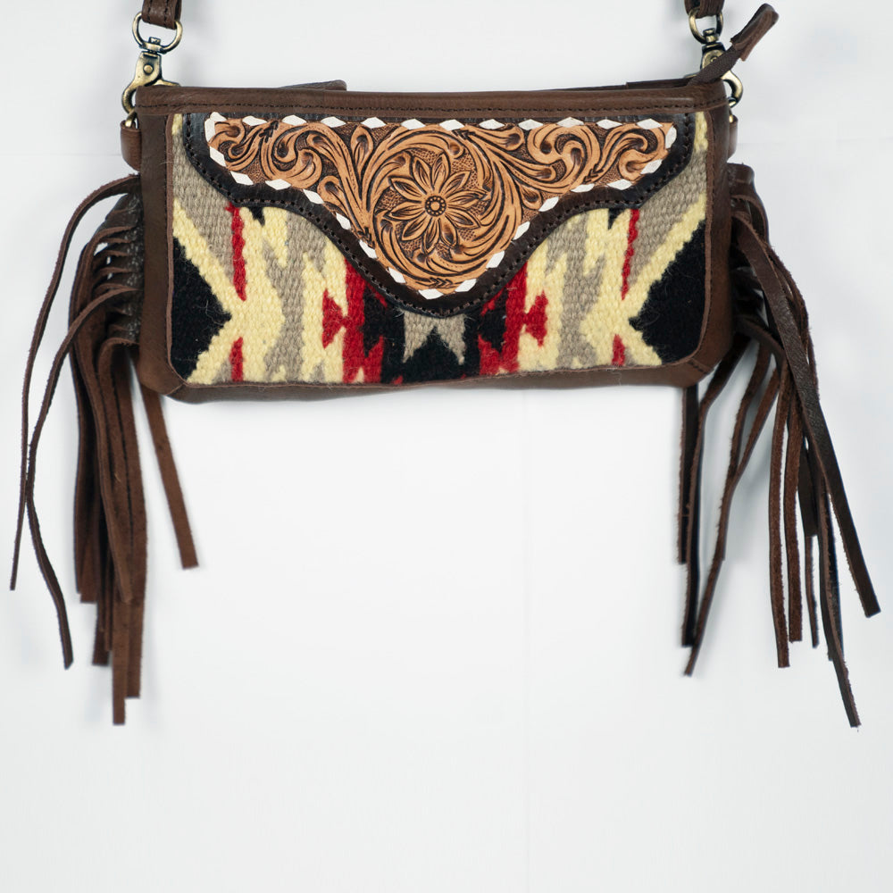 American Darling Small Crossbody Hand Tooled Saddle Blanket Genuine Leather